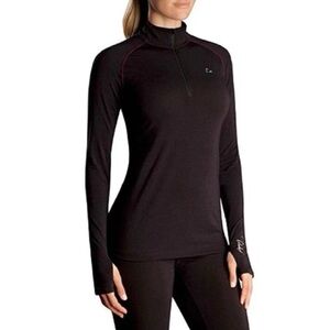 Paradox Women's Merino Wool Blend 1/4 Zip Base Layer Top Black, Size Medium